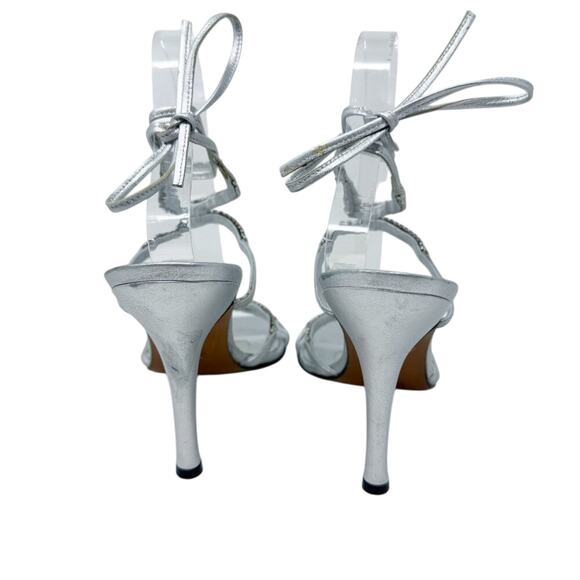 NWOB Stuart Weitzman Metallic Silver Strappy Stiletto Heels w Rhinestones Size 9 - Picture 5 of 10
